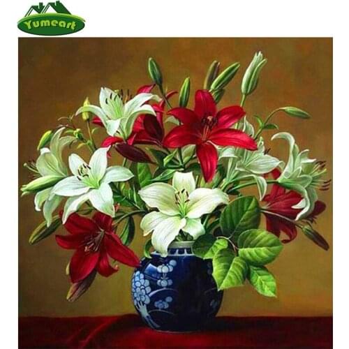 Diamond Embroidery Flower Lily Needlework Cross Stitch Set Square Resin Diamond Painting Art Wall Picture Painting Rhinestones