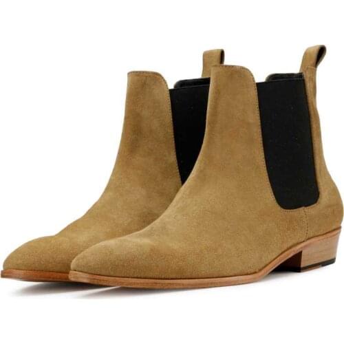 Chelsea Cow Suede Boots Handmade Winter Mens Shoes Add Velvet Work Basic Boots Fashion Designer High Top Shoes Men