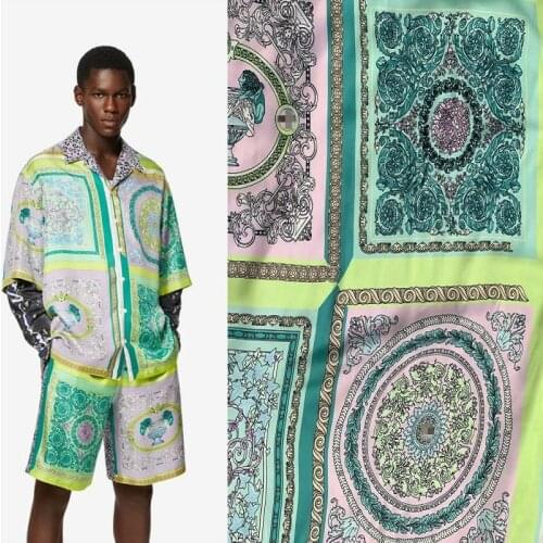 Brand Fashion Satin fabrics Cloth 100% Polyester Imitation Silk Digital Printing Fabric for Sewing With Logo Dresses Shirt