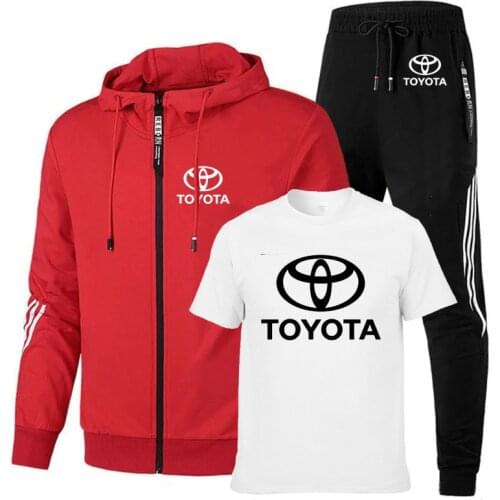 Spring Autumn Mens jackets Toyota Car Logo printing high quality stripe Cotton Mens sweatshirt+T-shirt+sports pants 3-piece se