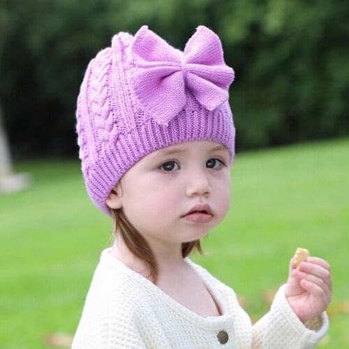 Childrens Hat For Girls Winter Warm Baby Knitting Cap For Kids Beanie Wool Bow Knit Dome Twist Round Newborn Hat