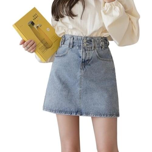 Denim mini skirts young women 2021 spring & summer new Korean style short skirt girls high waist A-line jean skirt short BSQ107