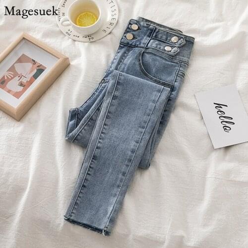 Autumn Fashion High Waist Jeans Women High Stretch Blue Pencil Skinny Jeans Women Casual Vintage Slim Denim Pants Women 11726
