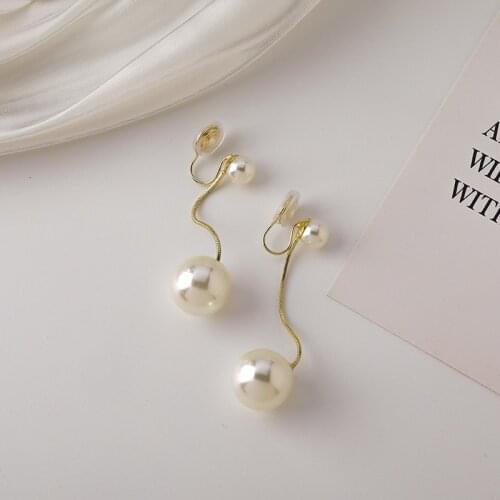 Elegant Long Tassel Faux Pearl Earrings Fake Piercing Earrings for Women Ear Cuff Clip on Earrings Korean Jewelry Pendientes