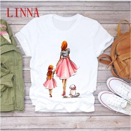 LINNA 2020 summer new cartoon ladies girls funny sweet mom t-shirt ladies t-shirt ladies graphic t-shirt women