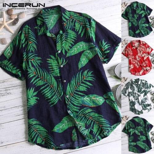 INCERUN Summer Printed Men Hawaiian Shirt Streetwear Short Sleeve Blouse Casual Vacation Beach Shirts Camisa Masculina 2021 5XL