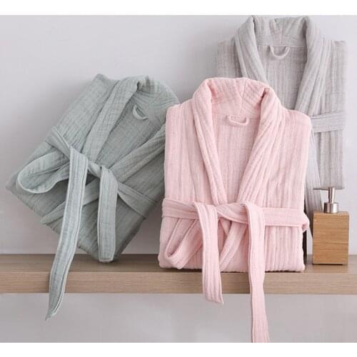 6 Ply Gauze Robe 100% Cotton Unisex Robe Bath Robe For Men And Women Soft highly absorbent Robe Females Casual Home Bathrobe