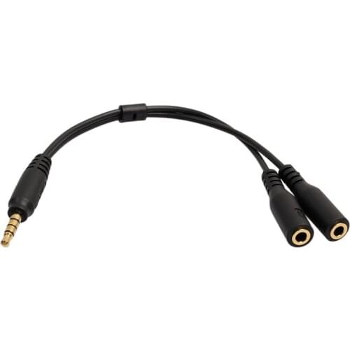 3.5mm Microphone Adapter Cable Audio Stereo Mic Converter Cord Two 3-Pole TRS Female for IPad IPhone Samsung Huawei Smartphone