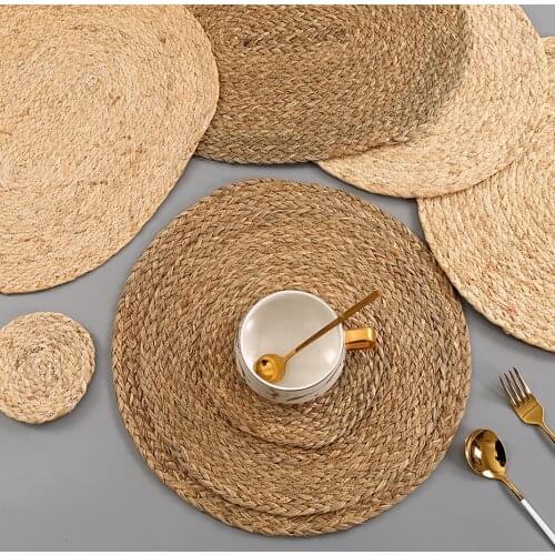 Mats Corn Water Grass Handmade Weave Non-Slip Round Coaster Hull Pad Heat Insulation Placemat Table Decoration