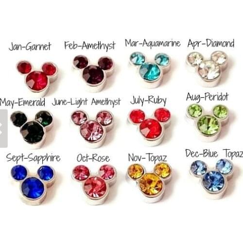 Hot selling 120pcs/lot mix 12 color Mickey head birthstone floating charms living glass floating pendant lockets charms