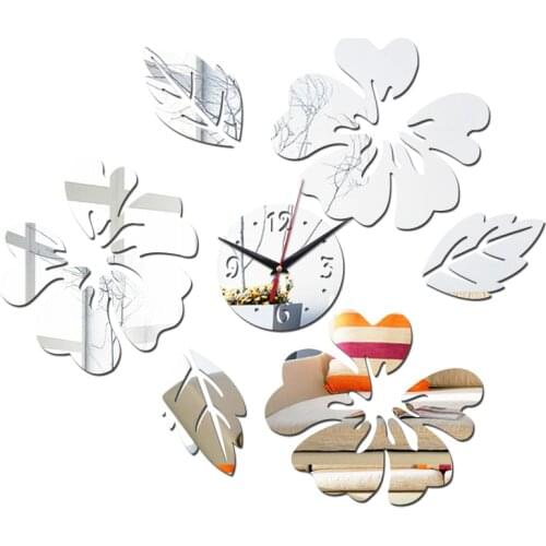 Top sale diy stickers 3d mirror wall clocks Furniture Living Room Acrylic diy flower sticker Home Decoration