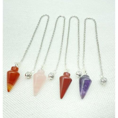 Hot Sell Natural Gem Stone Quartz Crystal Circle Cone Charm Pendant Divination Pendulum For Dowsing Pendule Divination Men Women