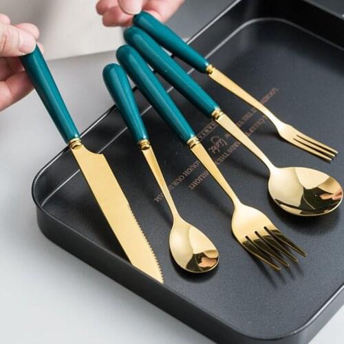 Western Flatware Set Steak Knife and Fork Ceramic Handle Espresso Spoons Teaspoons Dessert Fork Stainless Steel Cutlery Set
