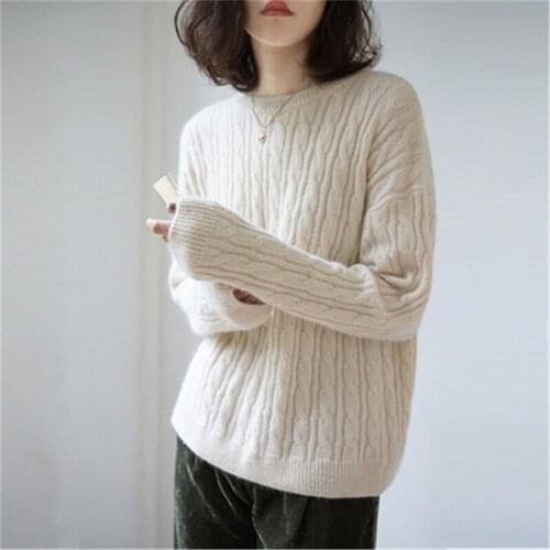 New fashion 100%cashmere knit women Oneck loose short pullover sweater solid color S-XL