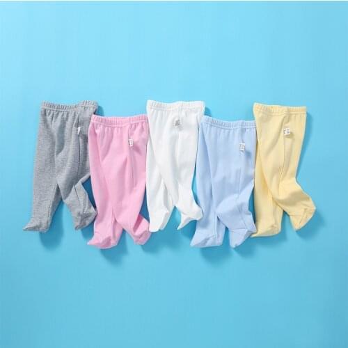 0-12M Newborn Baby Clothes Toddler Boys Girls Long Pants Wrap Foot Solid Trousers Elastic Waist Pure Cotton Outwear Trousers
