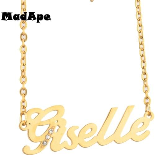MadApe Name "Giselle" Pendant Necklace Custom Stainless Steel Name Necklace Customized Any Letter Necklace, Custom Women Jewelry