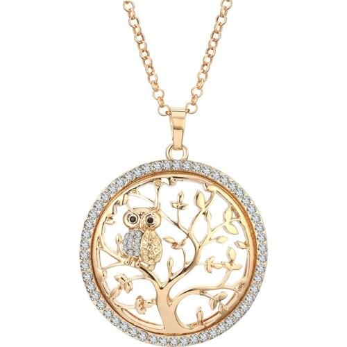 Small Owl Necklace Tree Of Life Pendant Rose Gold Women Sweater Chain Crystal Long Necklaces & Pendants Statement Jewelry Bijoux