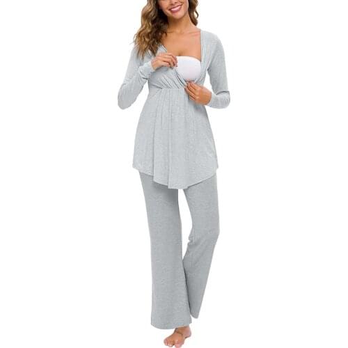 Maternity Nursing Baby Pajamas Tops + Pants Set Suit Pregnant Women Breast Feeding Night Sleepwear Home Clothes For Pregnancy