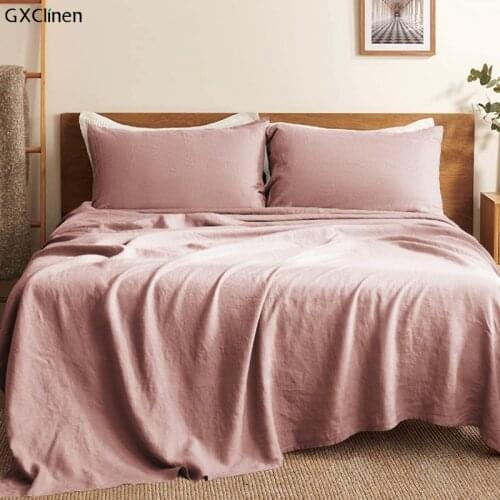 Washed Striped 100% Pure Linen Bed Sheet Set Bed Cover Soft French Luxury Linen Bedding Set Children Bedspread 1pcs