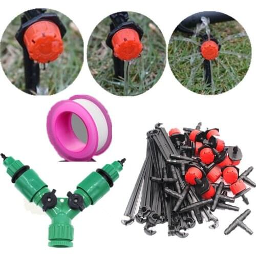 20/30/40/50m 2-Ways Hose Splitter Garden Watering Kits With Adjustable Dripper Automatic Watering Fittings