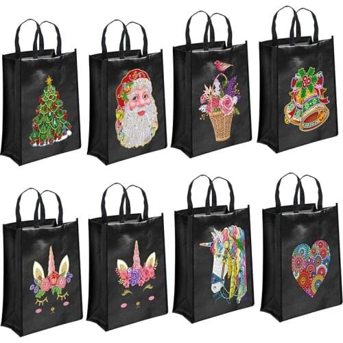 Christmas Cartoon 5D Diamond Painting Handbag DIY Iron-on Transfer Resin Drawing Eco Shopping Bags Home Storage Organizer