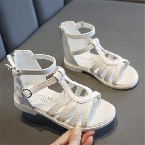 2021 Girls' fashion summer high top Flat sandals Girl big kids hollow roman beach shoes Soft-soled non-slip princess shoes 25-36