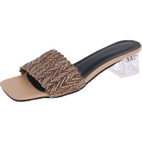 Summer Fashion Color Matching Womens High Heels Sexy One-line Type Ladies Sandals Ladies Street Beach Slippers Large Size 45