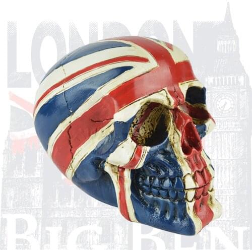 BUF Resin Skull Decor Statue With British Flag Pattern Home Decoration Head Skeleton Sculpture Halloween Crafts Ornaments