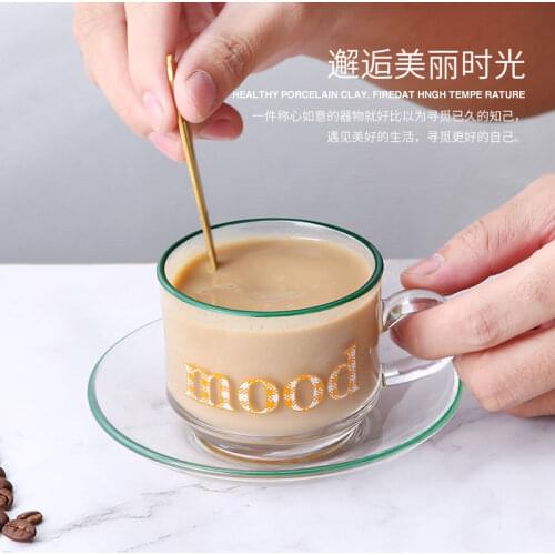 Ins Glass Coffee Mugs with Dish Creative Letter Milk Tea Cups Girl Breakfast Friend Drinkware Coffeeware