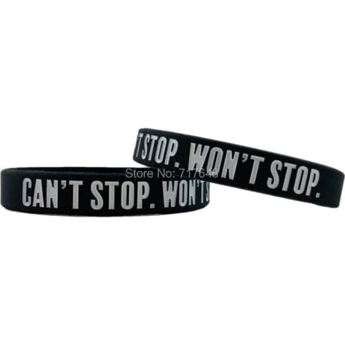 100pcs Inspirational Quote CAN'T STOP. WON'T STOP. wristband silicone bracelets free shipping by ePacket A