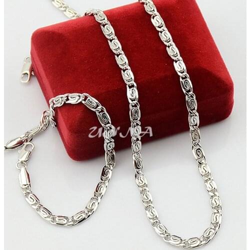 Party 4mm Men Woman Necklace Set White Gold Color Link Snail Bracelet Chain Jewelry Sets
