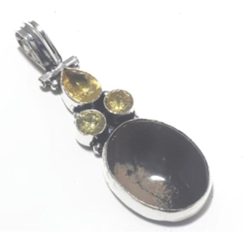 Jaspers + Citrines Pendant Silver Overlay over Copper Jewelry Woman gift , 56 mm, P7996