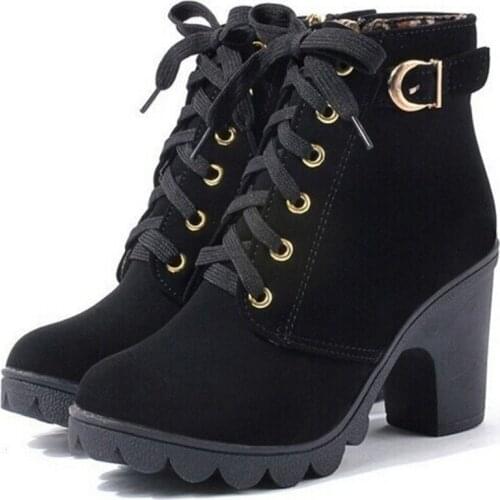 2020 New Autumn Winter Women Boots High Quality Solid Lace-up European Ladies shoes PU Leather Fashion Boots