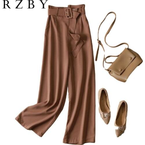 Women Arrival Fashion Spring Korea Asymmetry High Waist Wide Leg Pants Office Lady Casual Loose Bottom Femme Trousers RZBY349