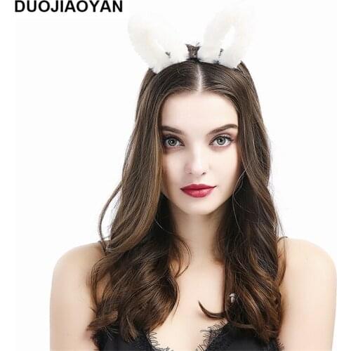 DUOJIAOYAN 2020 Animal hair accessories Party Costume Plush Headband Furry Rabbit Ears Hair Band For Girls Women Soft Hair Hoop