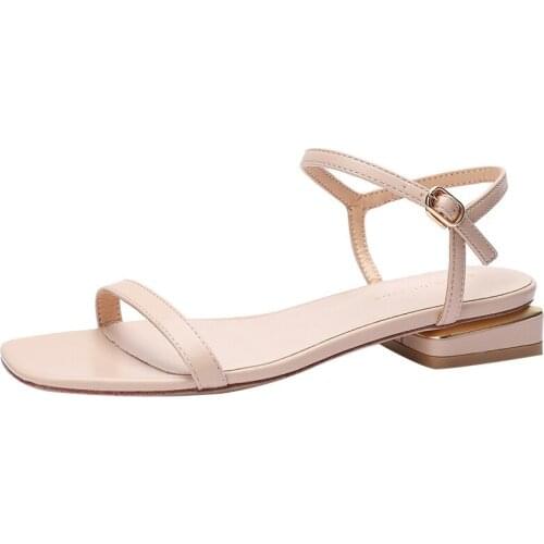 New outdoor Sandals Roman sandals PU Buckle Strap 3CM Thick High Heels Square Toe Shallow Back Strap women shoes size 35-40