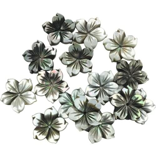 10pcs Wholesale Free Shipping Fashion Jewelry 14mm Beautiful Black Mother of pearl Shell Art Flower women Pendant Bead C8313