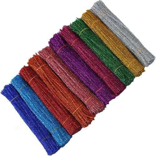100pcs Glitter Chenille Stems Pipe Cleaners Plush Tinsel Stems Wired Sticks Kids Educational DIY Crafts Supplies Handicraft Toys