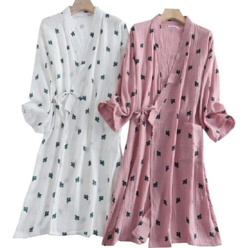 2021 Spring Fall Summer Lovers Men Women Loose Household Robe Couples Comfort Sleepwear Cartoon Cereus Print Soft Thin Nightgown