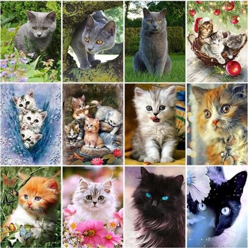 5D Diamond Painting Cat Cute Animal Diamond Embroidery Cross Stitch Full Round Rhinestone Mosaic DIY Handmade Gift Home Decor