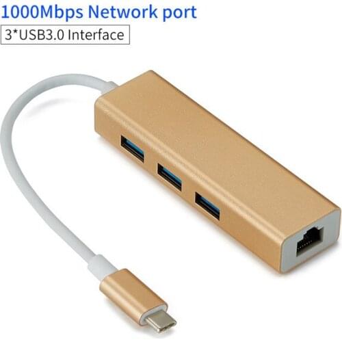 2020 3 Ports USB 3.1 HUB Type C to Gigabit Ethernet LAN RJ45 Adapter High Speed Data Transfer Network Card For Mac Windows Linux