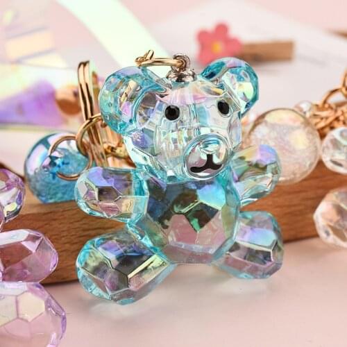Acrylic Transparent Faceted Bear Keychain Creative Bear Doll Pendant Activity Keyring Female Bag Car Key Ring Ornament