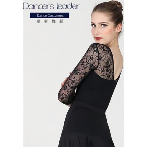 Ballet Leotard for Womens Exercise Clothing Lace Sleeves Gymnastic Jumpsuit Adult Aerial Yoga Clothing Latin Dance Shirt