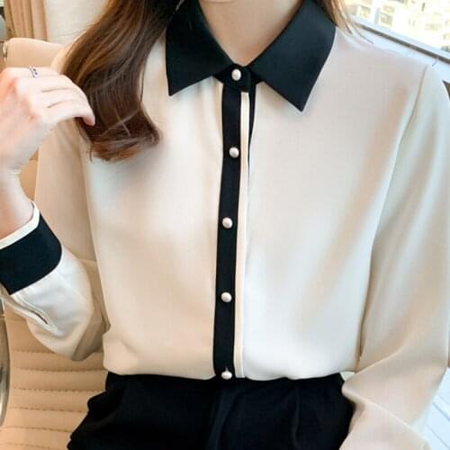 Women blouse tops White turn down collar Long Sleeve Chiffon Blouse 2021 New Work Wear Office Blusas Femininas ladies shirt 870A