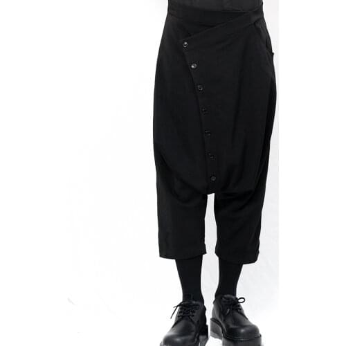 Yamamoto Style Mens pants dark Pants Capris new leisure harem low crotch leg repair pants trendy man