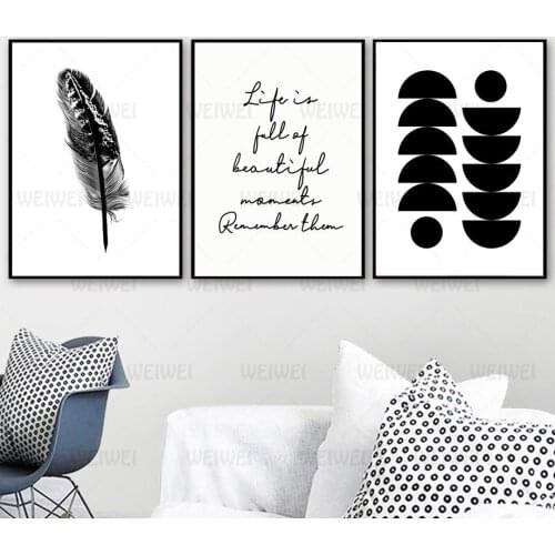 Feather Decoration Painting Black and White Home Decoration Canvas Painting Text Sentence Living Room Wall Art Decoration Poster