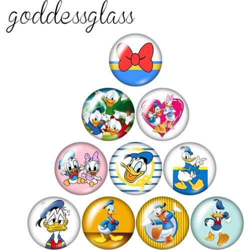 Disney Cute Donald Fauntleroy Duck Daisy 10pcs 12mm/18mm/20mm/25mm Round photo glass cabochon flat back Necklace Making findings