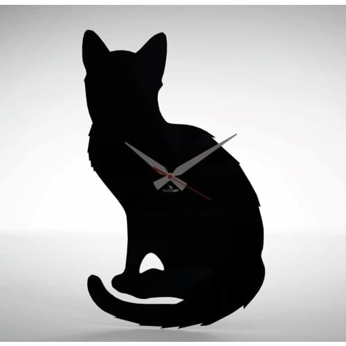 GuzelArt Cat Wall Clock Modern Design Living Room Decoration Wooden Home Decoration Accessories Wall Decor Black