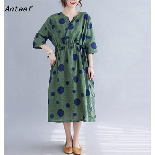 Cotton vintage Polka Dot dresses for women casual loose long woman summer dress elegant clothes 2021 sundress
