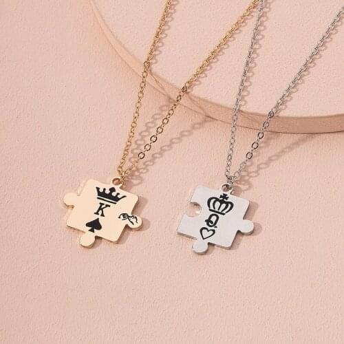 Ins Gold Chain Two Tone King Queen Poker Geo Best Friends Minimalist Choker Pendant Necklaces Korean Fashion Women Party Jewelry